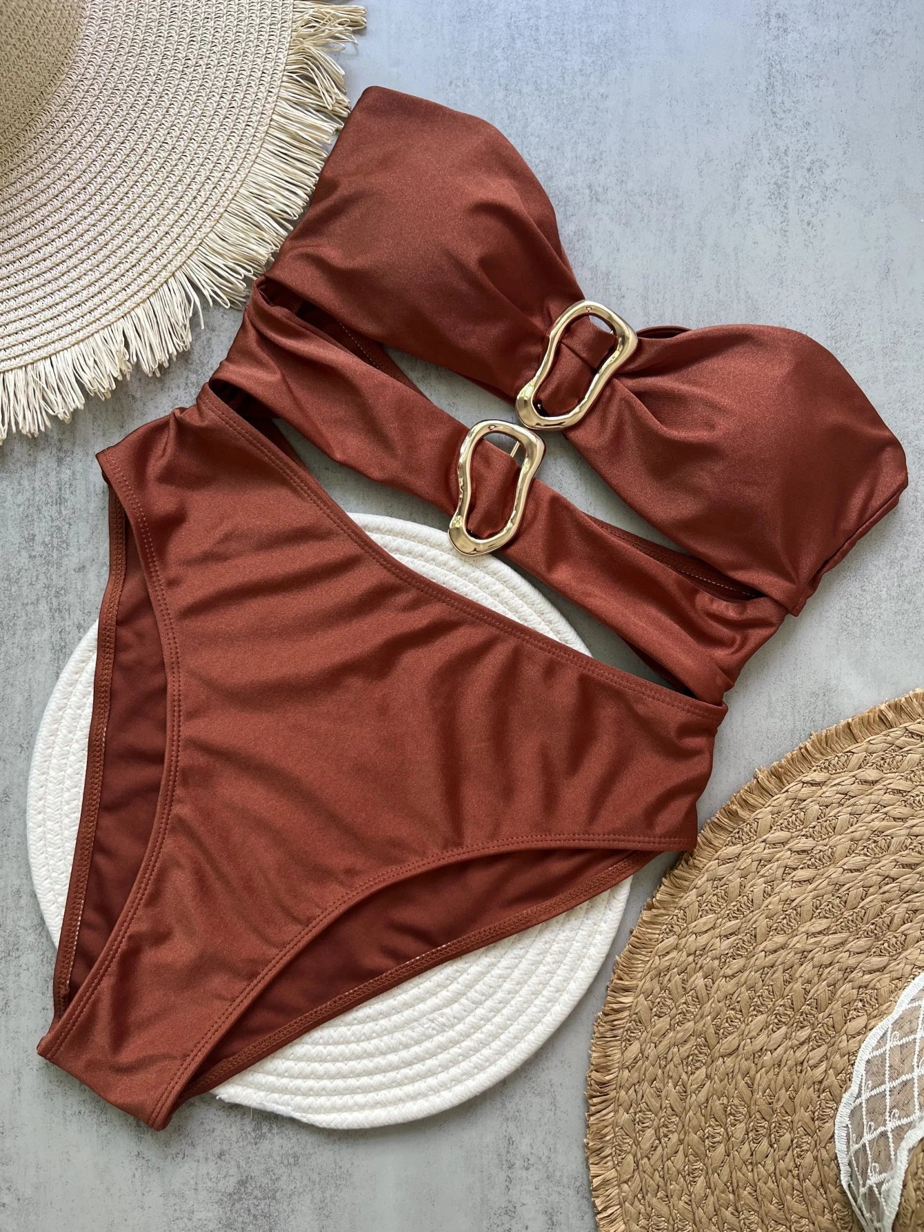 Stylish Metal Ring Swimsuit