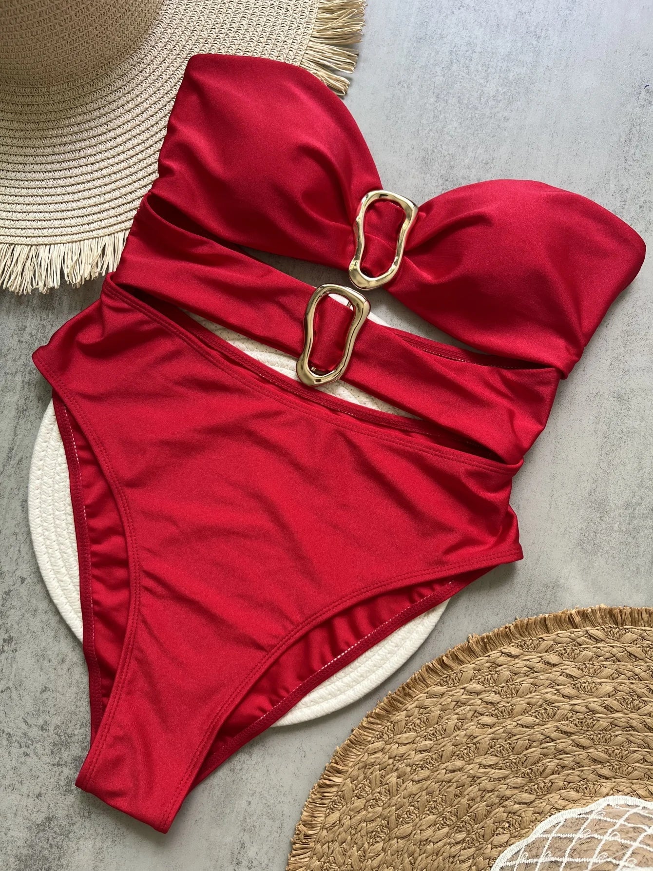 Stylish Metal Ring Swimsuit